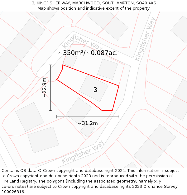 3, KINGFISHER WAY, MARCHWOOD, SOUTHAMPTON, SO40 4XS: Plot and title map