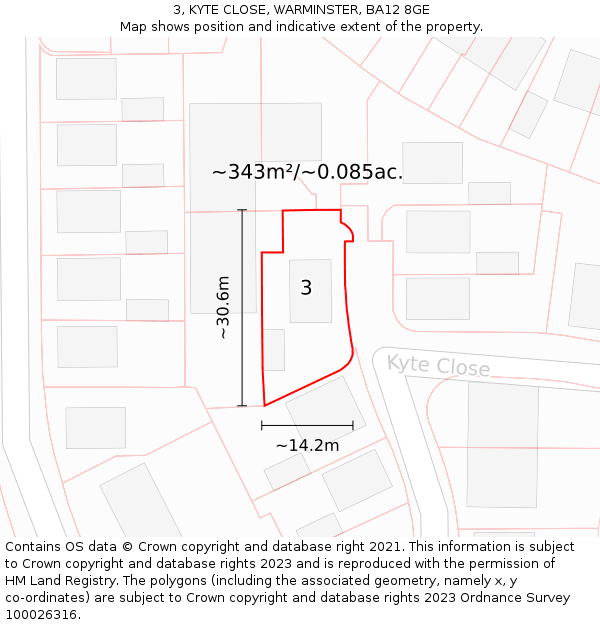 3, KYTE CLOSE, WARMINSTER, BA12 8GE: Plot and title map