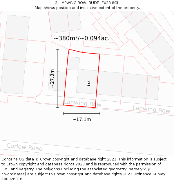 3, LAPWING ROW, BUDE, EX23 8GL: Plot and title map