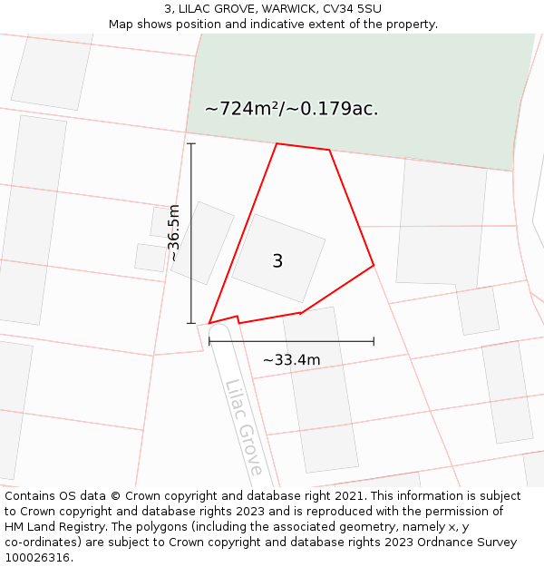 3, LILAC GROVE, WARWICK, CV34 5SU: Plot and title map