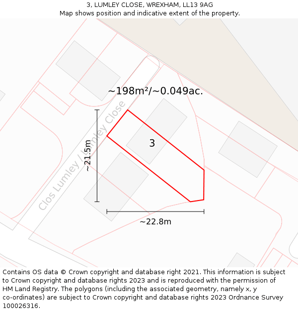 3, LUMLEY CLOSE, WREXHAM, LL13 9AG: Plot and title map