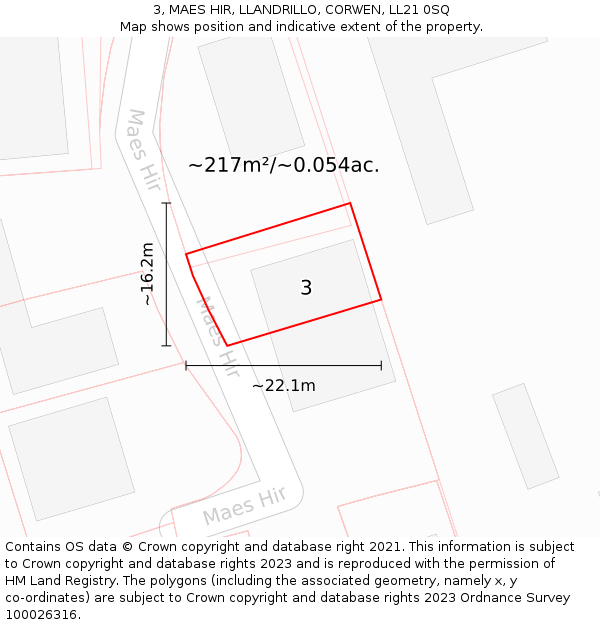 3, MAES HIR, LLANDRILLO, CORWEN, LL21 0SQ: Plot and title map