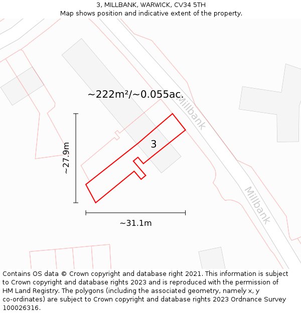 3, MILLBANK, WARWICK, CV34 5TH: Plot and title map
