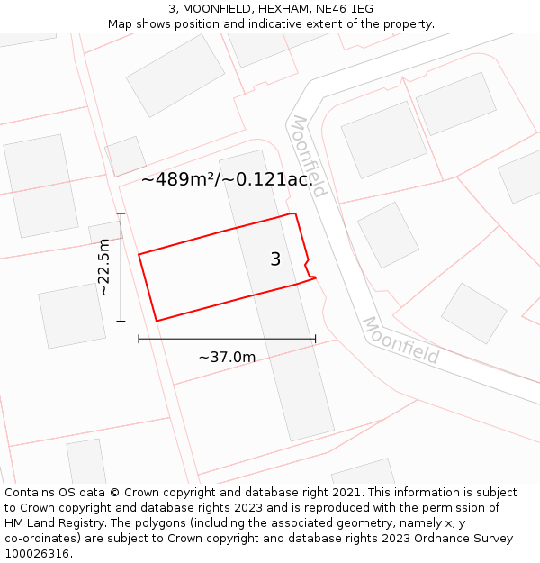3, MOONFIELD, HEXHAM, NE46 1EG: Plot and title map