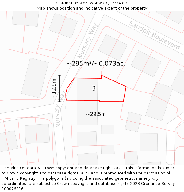 3, NURSERY WAY, WARWICK, CV34 8BL: Plot and title map