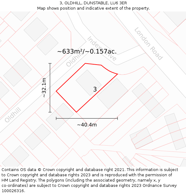 3, OLDHILL, DUNSTABLE, LU6 3ER: Plot and title map