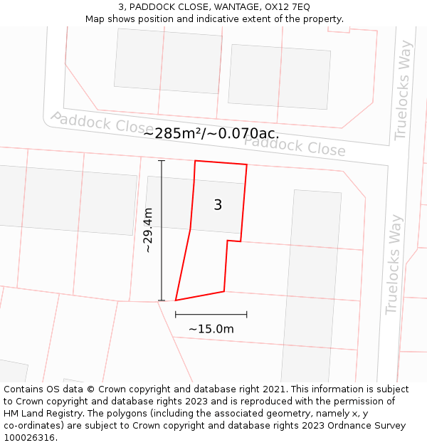 3, PADDOCK CLOSE, WANTAGE, OX12 7EQ: Plot and title map