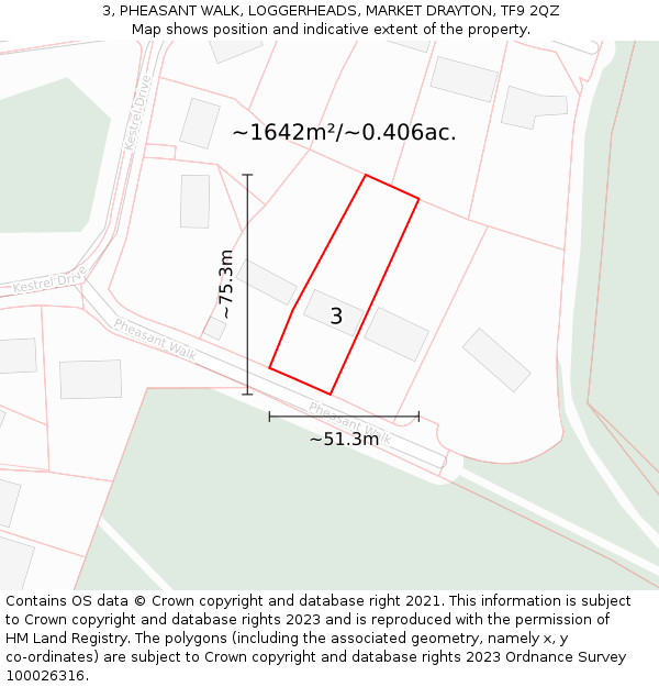 3, PHEASANT WALK, LOGGERHEADS, MARKET DRAYTON, TF9 2QZ: Plot and title map