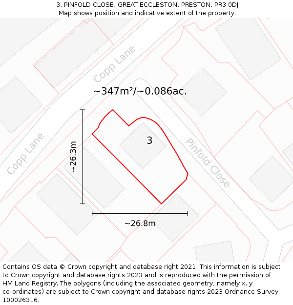 3, PINFOLD CLOSE, GREAT ECCLESTON, PRESTON, PR3 0DJ: Plot and title map