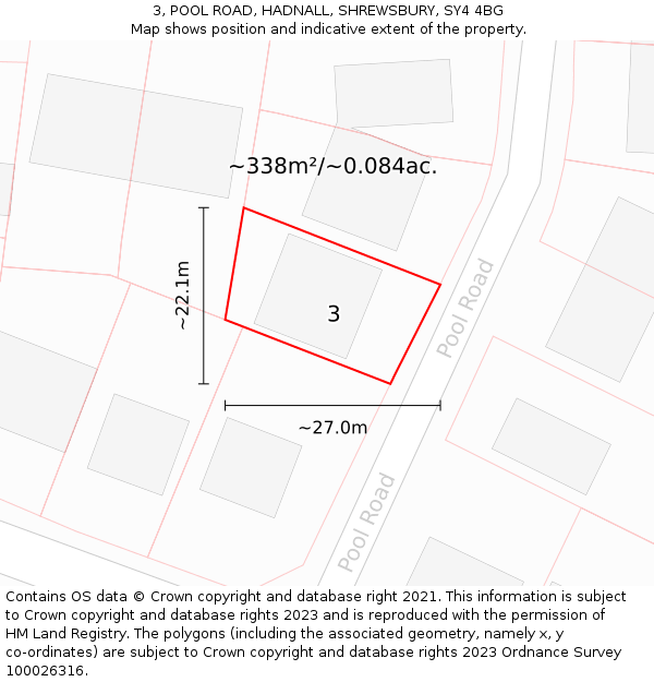 3, POOL ROAD, HADNALL, SHREWSBURY, SY4 4BG: Plot and title map