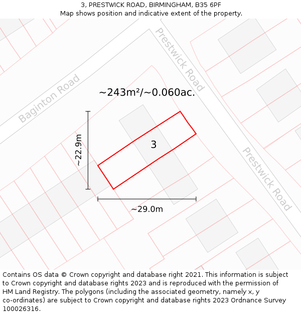 3, PRESTWICK ROAD, BIRMINGHAM, B35 6PF: Plot and title map