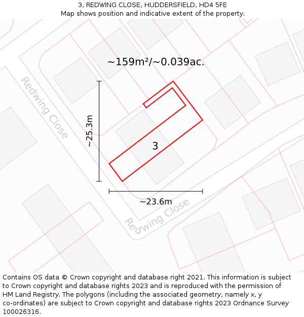 3, REDWING CLOSE, HUDDERSFIELD, HD4 5FE: Plot and title map