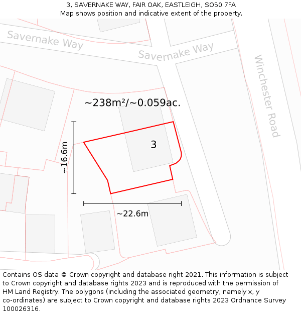 3, SAVERNAKE WAY, FAIR OAK, EASTLEIGH, SO50 7FA: Plot and title map