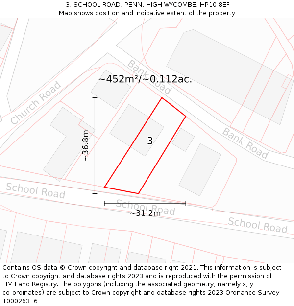 3, SCHOOL ROAD, PENN, HIGH WYCOMBE, HP10 8EF: Plot and title map