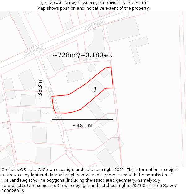 3, SEA GATE VIEW, SEWERBY, BRIDLINGTON, YO15 1ET: Plot and title map