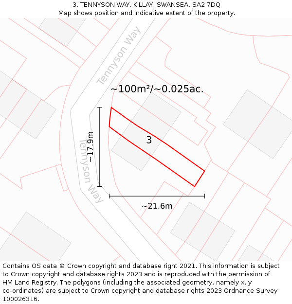 3, TENNYSON WAY, KILLAY, SWANSEA, SA2 7DQ: Plot and title map