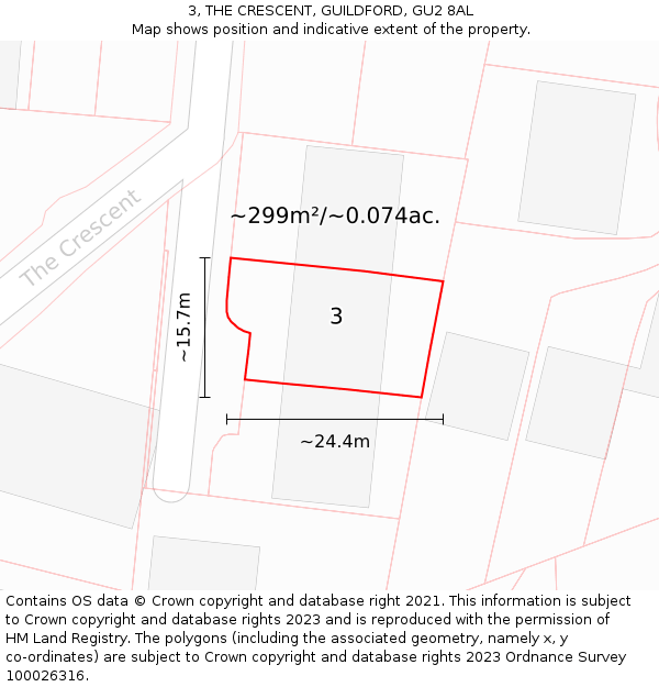 3, THE CRESCENT, GUILDFORD, GU2 8AL: Plot and title map