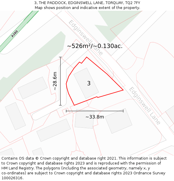 3, THE PADDOCK, EDGINSWELL LANE, TORQUAY, TQ2 7FY: Plot and title map