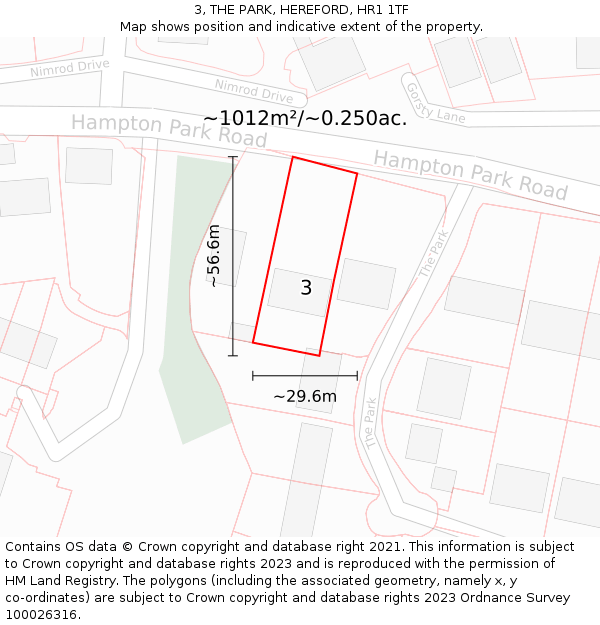 3, THE PARK, HEREFORD, HR1 1TF: Plot and title map