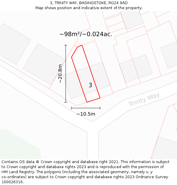 3, TRINITY WAY, BASINGSTOKE, RG24 9AD: Plot and title map