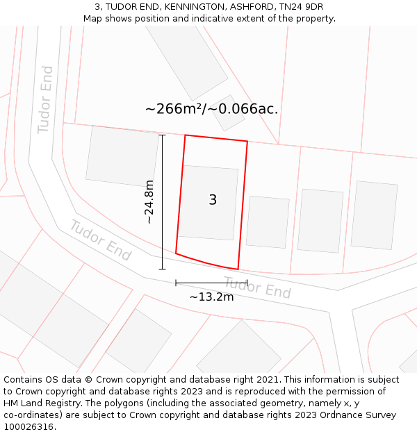 3, TUDOR END, KENNINGTON, ASHFORD, TN24 9DR: Plot and title map