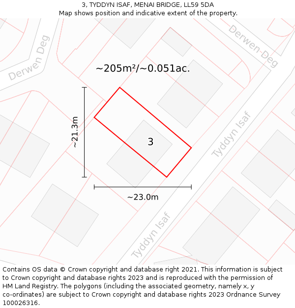 3, TYDDYN ISAF, MENAI BRIDGE, LL59 5DA: Plot and title map