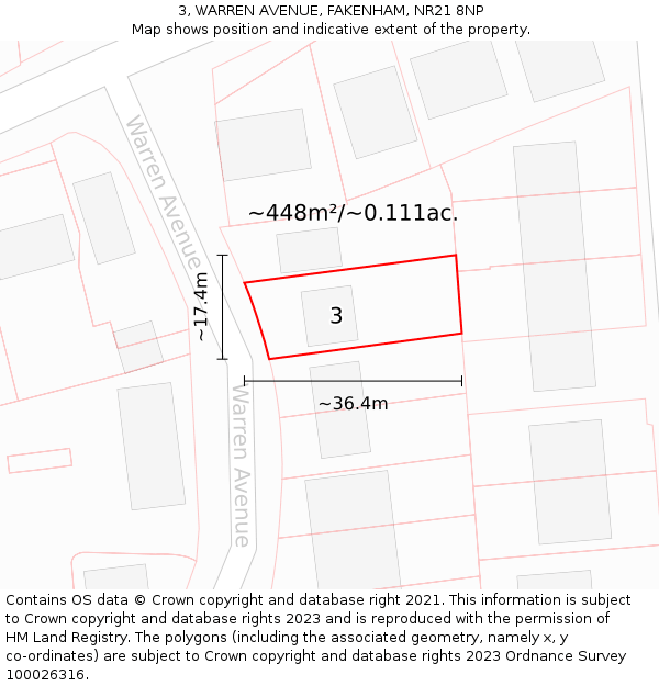 3, WARREN AVENUE, FAKENHAM, NR21 8NP: Plot and title map
