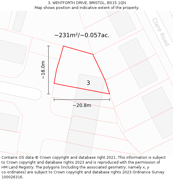 3, WENTFORTH DRIVE, BRISTOL, BS15 1QN: Plot and title map