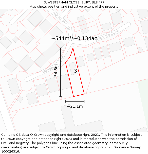 3, WESTERHAM CLOSE, BURY, BL8 4PP: Plot and title map