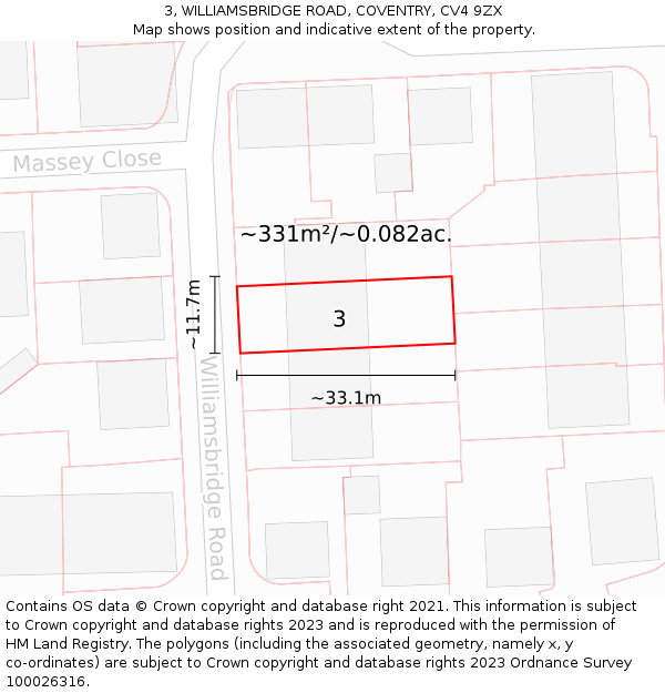 3, WILLIAMSBRIDGE ROAD, COVENTRY, CV4 9ZX: Plot and title map