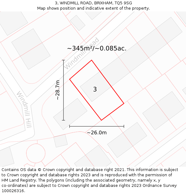 3, WINDMILL ROAD, BRIXHAM, TQ5 9SG: Plot and title map