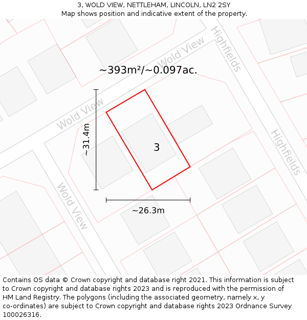 3, WOLD VIEW, NETTLEHAM, LINCOLN, LN2 2SY: Plot and title map