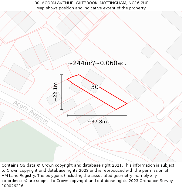 30, ACORN AVENUE, GILTBROOK, NOTTINGHAM, NG16 2UF: Plot and title map