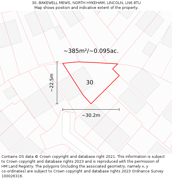 30, BAKEWELL MEWS, NORTH HYKEHAM, LINCOLN, LN6 8TU: Plot and title map
