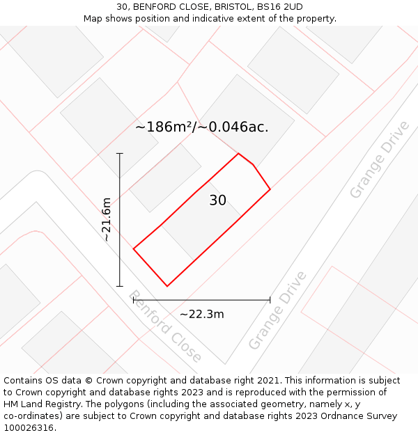 30, BENFORD CLOSE, BRISTOL, BS16 2UD: Plot and title map