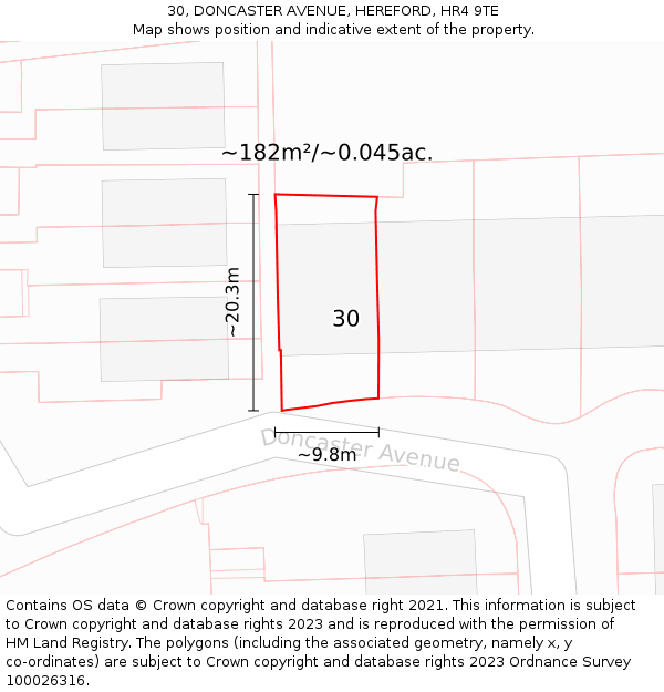 30, DONCASTER AVENUE, HEREFORD, HR4 9TE: Plot and title map