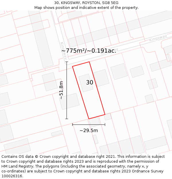 30, KINGSWAY, ROYSTON, SG8 5EG: Plot and title map