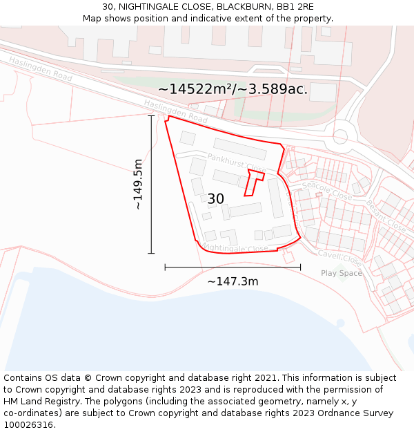 30, NIGHTINGALE CLOSE, BLACKBURN, BB1 2RE: Plot and title map