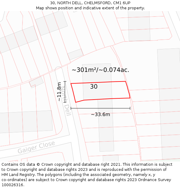 30, NORTH DELL, CHELMSFORD, CM1 6UP: Plot and title map