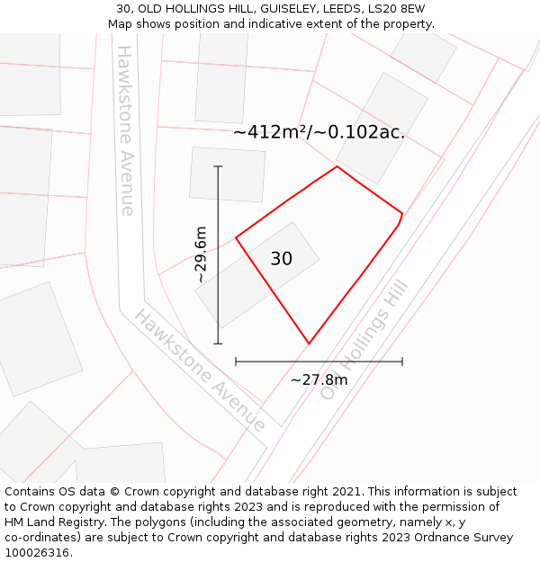 30, OLD HOLLINGS HILL, GUISELEY, LEEDS, LS20 8EW: Plot and title map