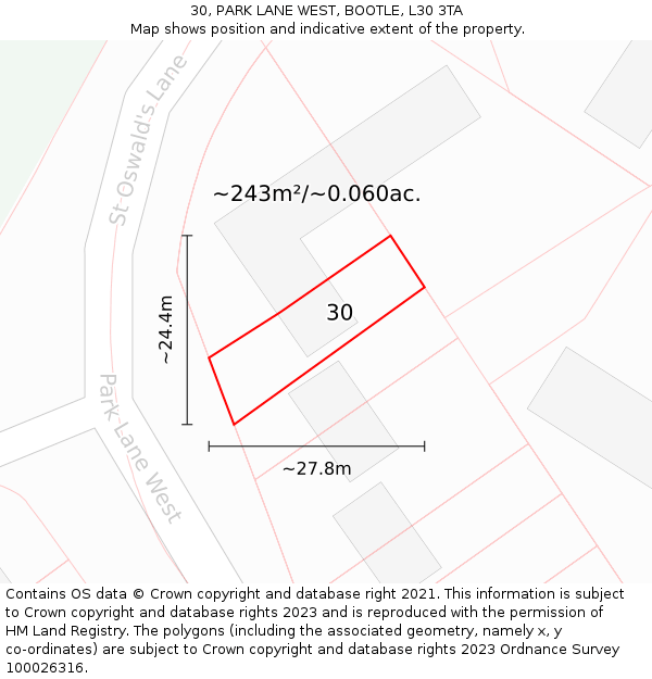 30, PARK LANE WEST, BOOTLE, L30 3TA: Plot and title map