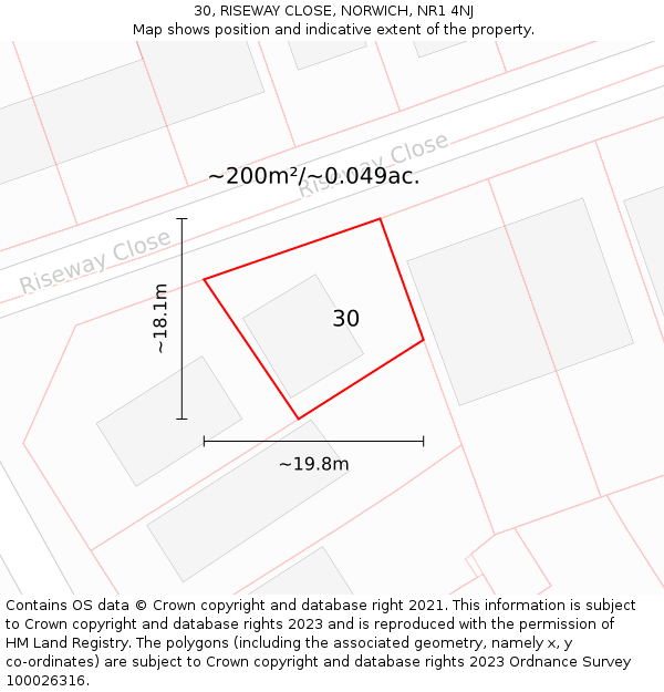 30, RISEWAY CLOSE, NORWICH, NR1 4NJ: Plot and title map