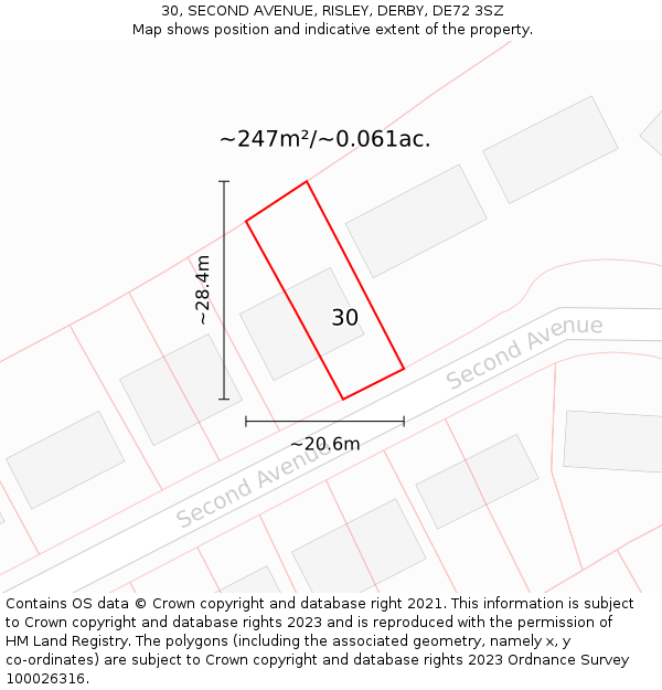 30, SECOND AVENUE, RISLEY, DERBY, DE72 3SZ: Plot and title map