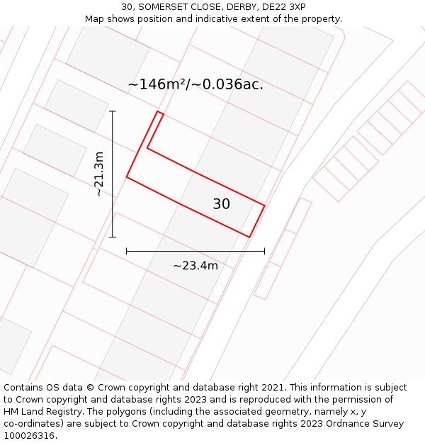 30, SOMERSET CLOSE, DERBY, DE22 3XP: Plot and title map