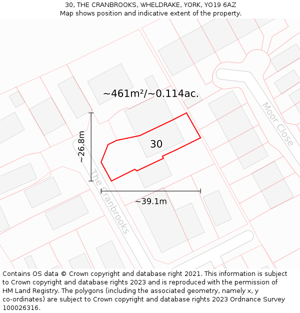 30, THE CRANBROOKS, WHELDRAKE, YORK, YO19 6AZ: Plot and title map