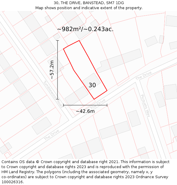 30, THE DRIVE, BANSTEAD, SM7 1DG: Plot and title map