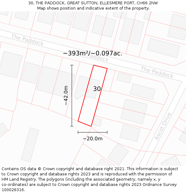 30, THE PADDOCK, GREAT SUTTON, ELLESMERE PORT, CH66 2NW: Plot and title map
