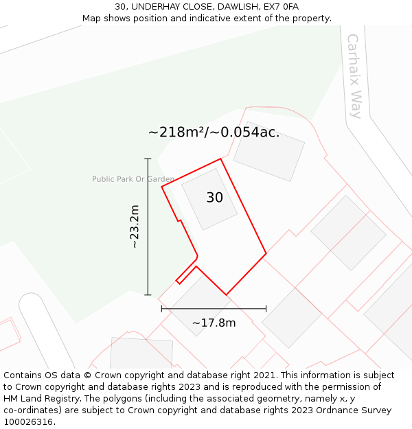 30, UNDERHAY CLOSE, DAWLISH, EX7 0FA: Plot and title map