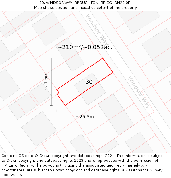 30, WINDSOR WAY, BROUGHTON, BRIGG, DN20 0EL: Plot and title map