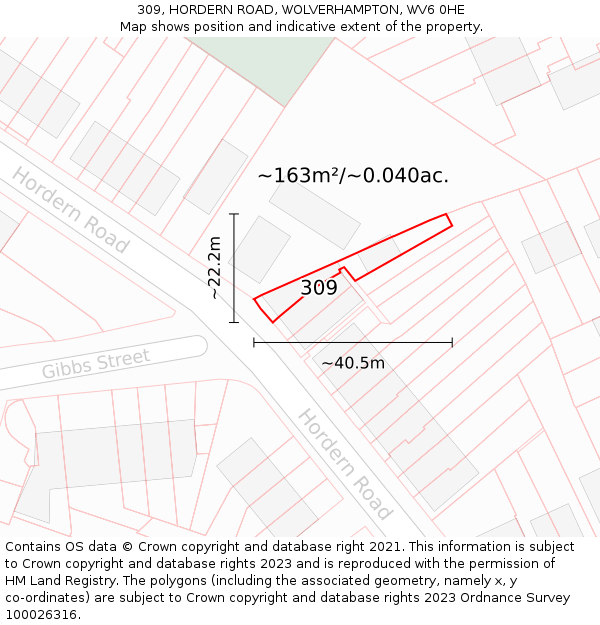 309, HORDERN ROAD, WOLVERHAMPTON, WV6 0HE: Plot and title map
